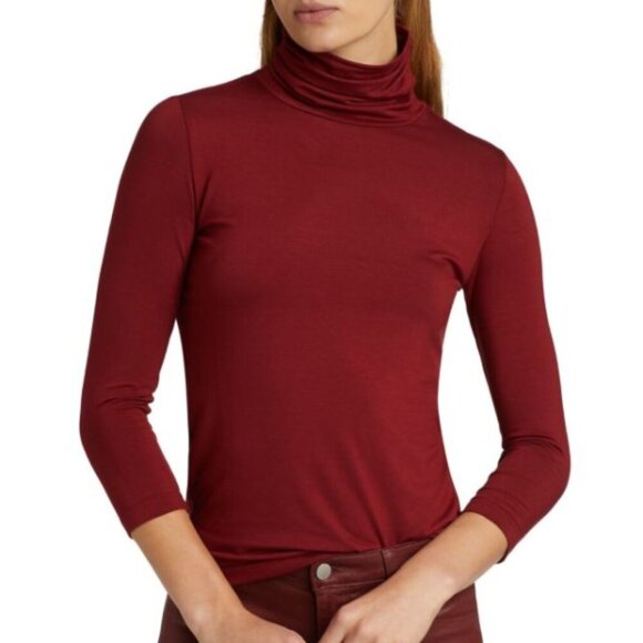 L'AGENCE 'Aja' Stretch-Jersey 3/4-Sleeve Turtleneck Top, Syrah - Picture 1 of 1